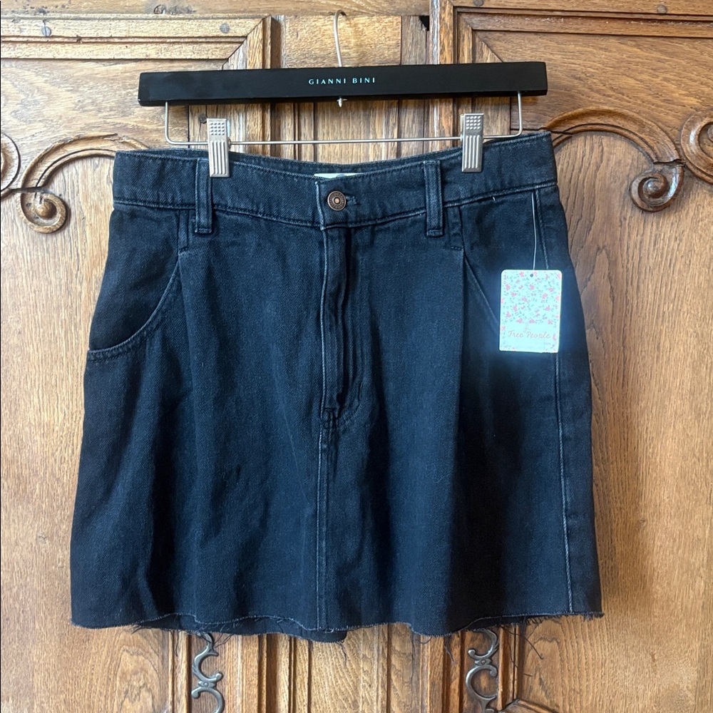 We the free Black ripped Hem Black Jean Skirt